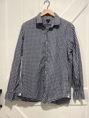 J.Crew Ludlow Blue and White Gingham Check 100% Cotton Shirt, Size Large